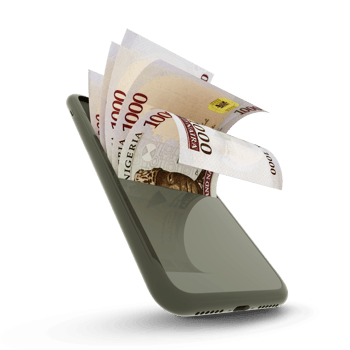 3D rending of Nigerian naira notes inside a mobile phone. money coming out of mobile phone png