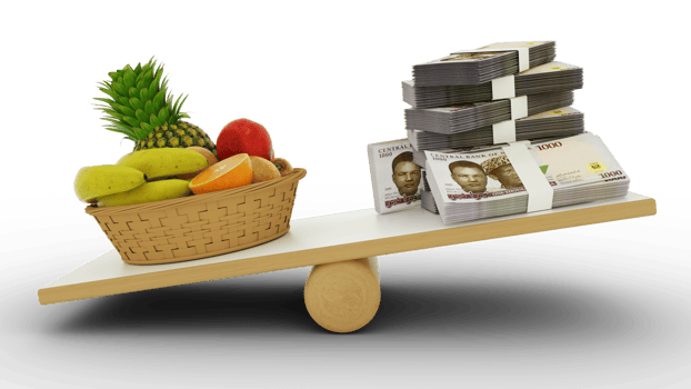 Inflation in Nigeria, Weighing Nigerian currency against foodstuffs, high cost of living, 3d rendering png