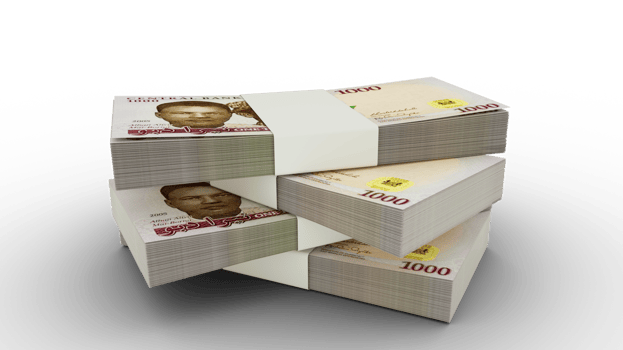 3d rendering of Stack of 1000 Nigeria Naira notes. Few bundles of naira currency png