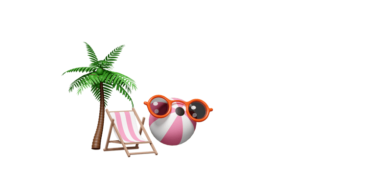 3d beach chair for summer sea with palm tree, ball, sunglasses, copy space isolated. summer travel concept, 3d render illustration png