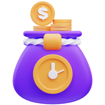 Time is money, money bag, 3d rendering illustration png