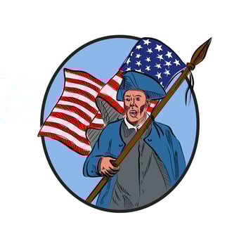 American Patriot Carrying USA Flag Circle Drawing vector