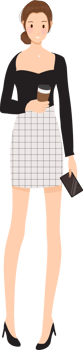 fashionable woman in black and white working outfit flat style cartoon png