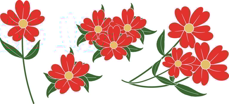 Japanese Camellia Flowers Vector Illustration
