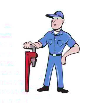 Plumber Standing Pipe Wrench Cartoon vector