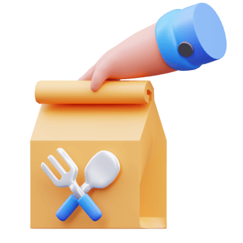 Hands carrying food packages to be delivered, 3d rendering illustration png