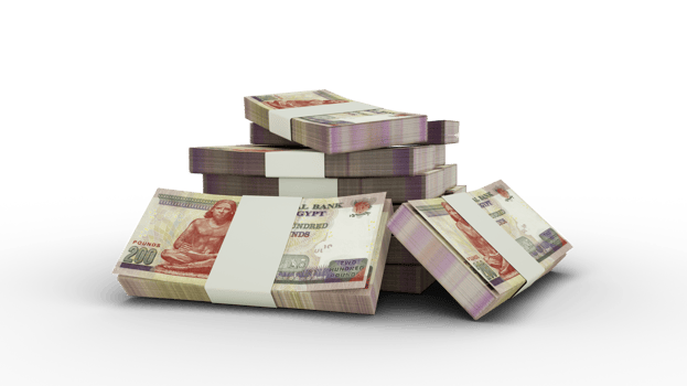 3d rendering of Stack of Egyptian pound notes. bundles of Egyptian currency notes png