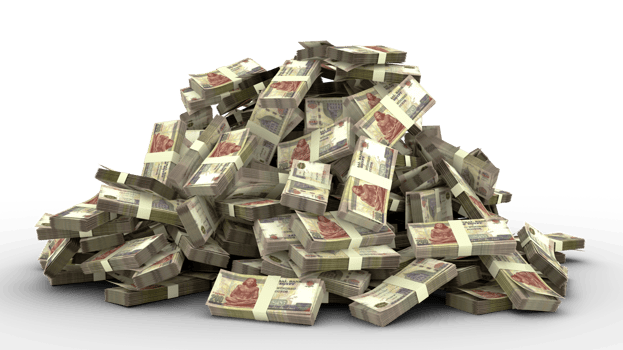 Big pile of Egyptian pound notes a lot of money over transparent background. 3d rendering of bundles of cash png