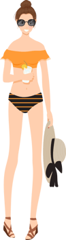 pretty young stylish women wear summer orange swimsuit flat style png