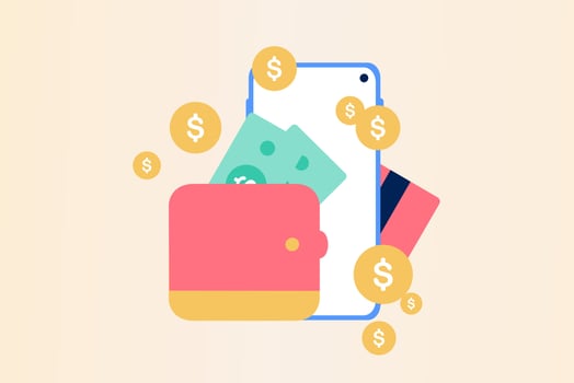 Bill payment with credit card for online shopping. Concept of payment processing, financial transactions, transfer, bank card, e-wallet for buying process, monetary currencies. Vector illustration.