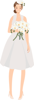 beautiful young bride in white wedding dress with Phalaenopsis orchid flower bouquet flat style cartoon png