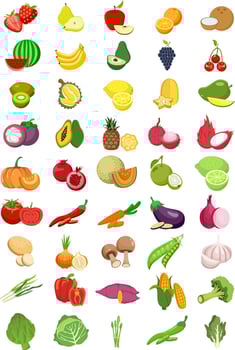 Set of fruits and vegetables. vector