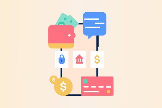 Bill payment with credit card for online shopping. Concept of payment processing, financial transactions, transfer, bank card, e-wallet for buying process, monetary currencies. Vector illustration.