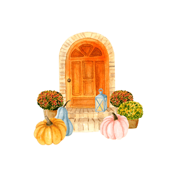 Watercolor orange door with autumn  decor png