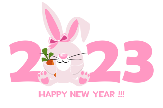 Happy New Year 2023, Cartoon Rabbit Zodiac. Greeting card template. png