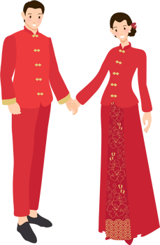 Chinese wedding couple in traditional red dress holding hands png