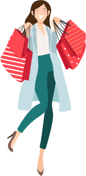 Happy shopaholic girl shopping for christmas collection eps10 vectors illustration png