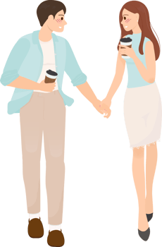 cute young couple hold hand walk together on first date for wedding or valentines day png