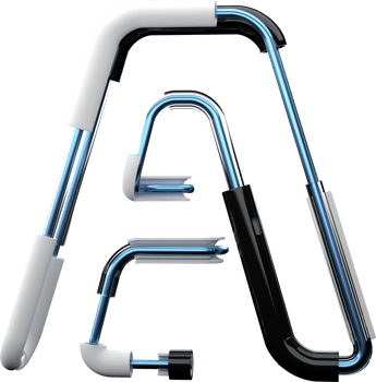 Metallic alphabet of letter A. 3D stylized text style font. Metal tube shape consists of steel and glass. Abstract plastic tube isolated on black background. 3d Rendering png