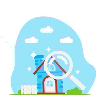 Finding right house home with magnifying glass flat cartoon illustration vector