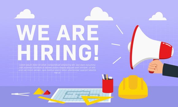 We are hiring architecture civil engineer. Recruitment poster ads illustration for architect civil engineer vector