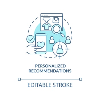 Personalized recommendations turquoise concept icon. Interaction with dynamic content abstract idea thin line illustration. Isolated outline drawing. Editable stroke. vector