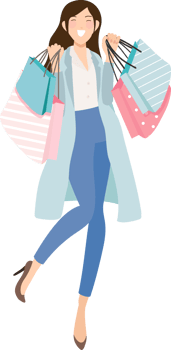 happy young women shopping in blue and pink tone png