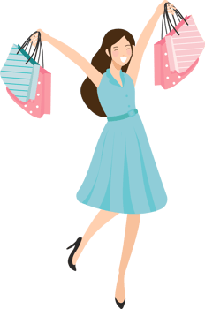 happy young women shopping in blue and pink tone png
