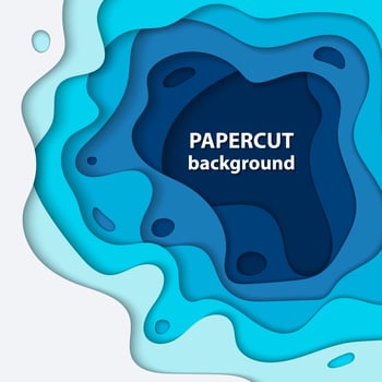 Vector background with blue paper cut shapes. 3D abstract paper art style, design layout for business presentations, flyers, posters, prints, decoration, cards, brochure cover.