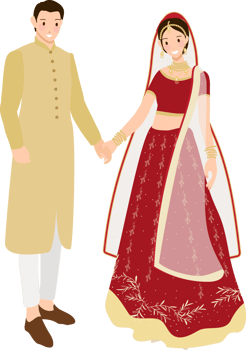 beautiful Indian couple bride and groom in traditional wedding sari dress png