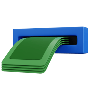 3d rendering atm machine with some money isolated png