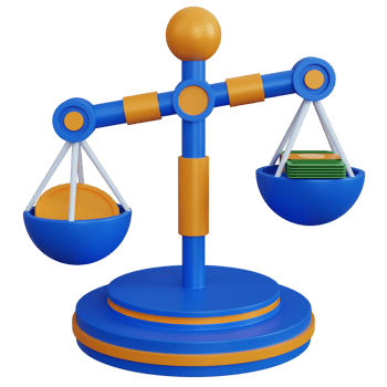 3d rendering balance scale with coins and banknotes isolated png