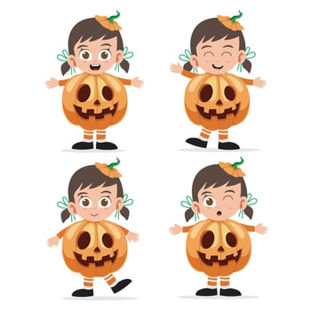 Cute little girl pumpkin character vector set