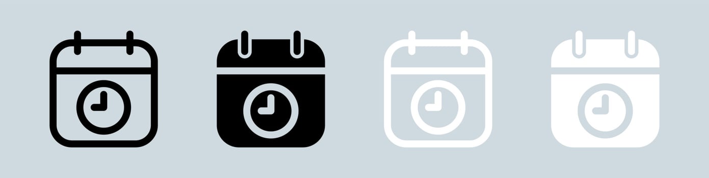 Event icon set in black and white. Calender signs vector illustration.