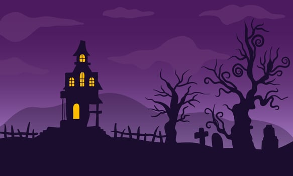 Scary Halloween Silhouette Banner. Halloween Night Scene Background. vector
