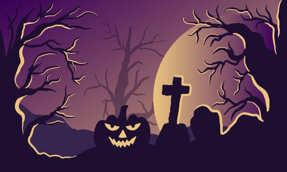 Scary Halloween Silhouette Banner Halloween Night Scene Background. vector