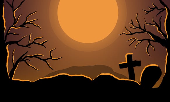 Spooky Halloween Banner. Scary Halloween Silhouette Banner. Halloween Night Scene Background. vector
