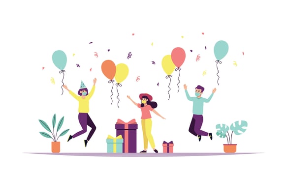 People With Mask Celebration Party Flat design Vector Illustration isolated on a white background.