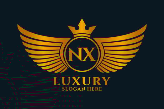 Luxury royal wing Letter NX crest Gold color Logo vector, Victory logo, crest logo, wing logo, vector logo template.