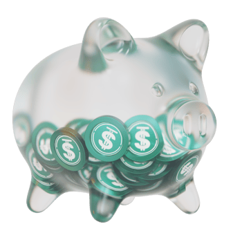 USDD USDD Glass piggy bank with decreasing piles of crypto coins.Saving inflation, financial crisis and loosing money concept 3d illustration png
