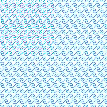 Ocean and sea blue curly waves seamless pattern vector