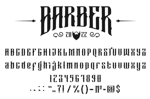 Barber shop old font, vintage type alphabet vector