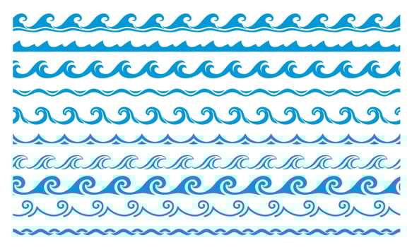 Sea and ocean blue wave line, water borders vector