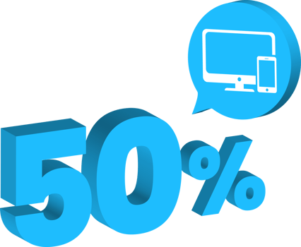50 percent discount number blue 3d style with gadget product icon png