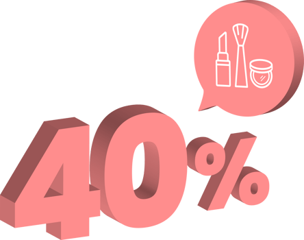 40 percent discount number pink cream color 3d style with cosmetic skin care product icon png