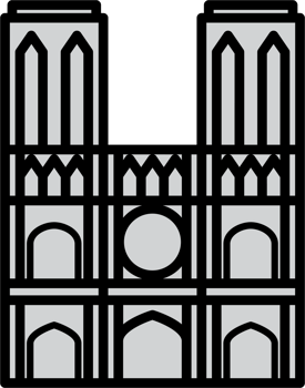 outline simplicity drawing of notre dame cathedral landmark front elevation view. png