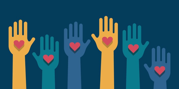 Hands With Heart Vector Illustration For Community Volunteers Volunteering Love Giving Charity Connection Together