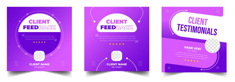 Customer feedback testimonial social media post web banner template. client testimonials social media post banner design template with purple color vector
