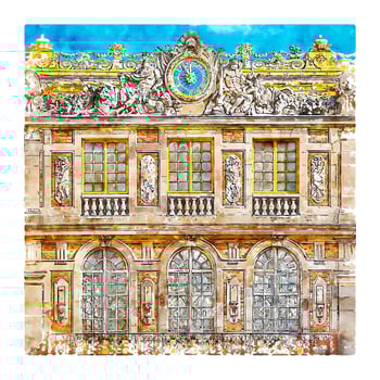 Architecture Paris France Watercolor sketch hand drawn illustration vector