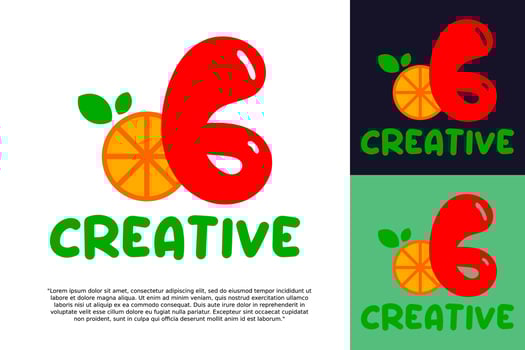 Initial number 6 with orange fruits logo vector concept element, number 6 logo with organic orange